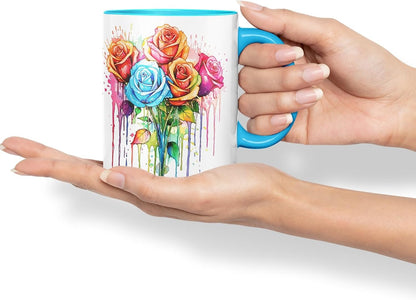 Vixar Rose Garden Classic Mug Coloured Ceramic Mug Cup Gift, 11oz (Light Blue)