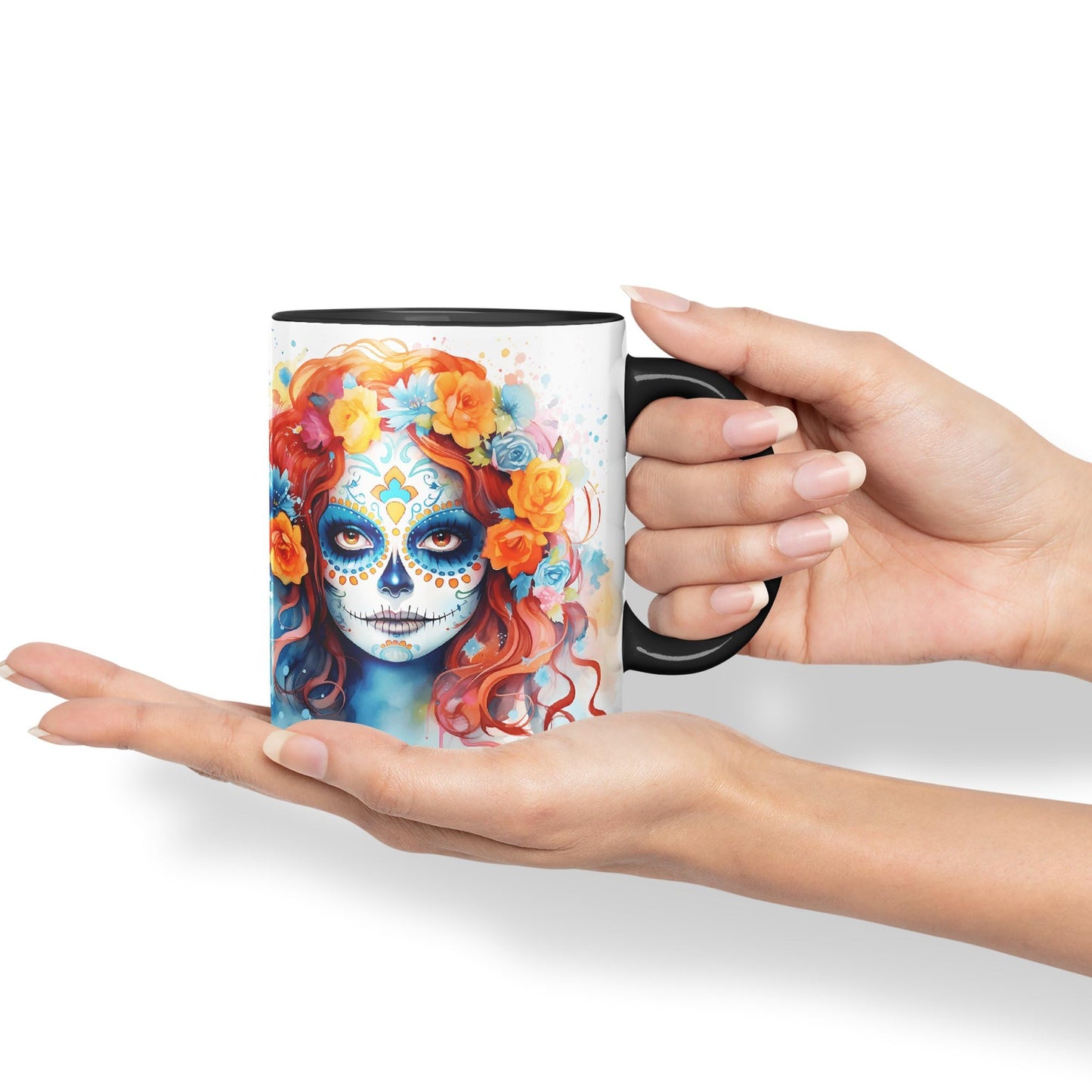 Sugar Skull and Roses Ceramic Coloured Mug Cup for Tea Coffee Hot Brew 330ml 11Oz Gift sk12