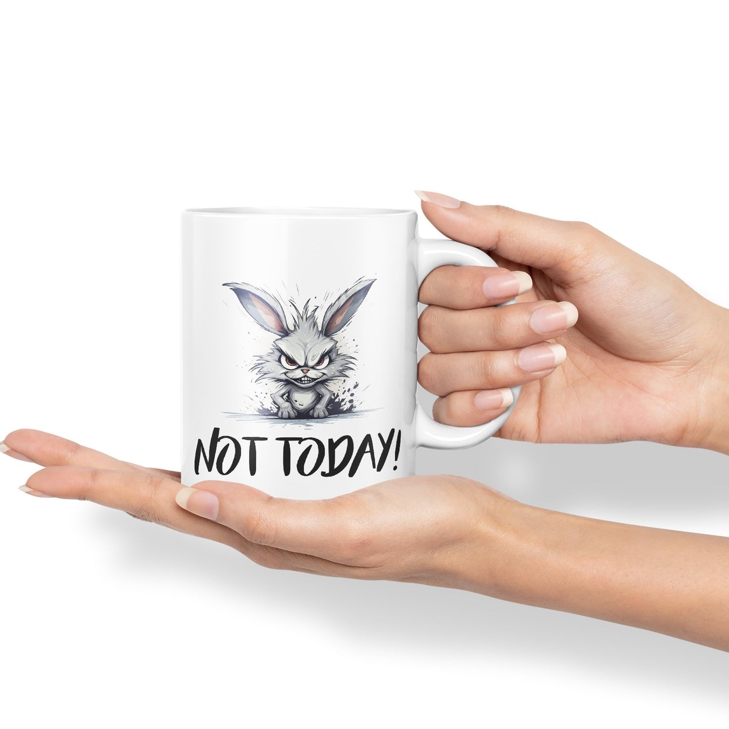 Not Today! Hunry Bunny Hare Joke sarkasm Sarcastic Ceramic Coloured Mug Cup for Tea Coffee Hot Brew 330ml 11Oz Gift