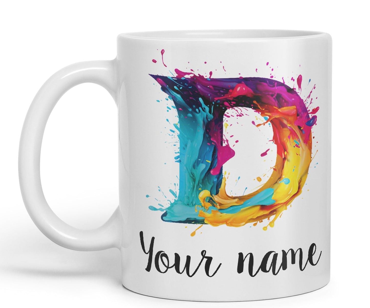 Personalised Letter D mug, Alphabet cusomized custom your Letter D Monogram watercolour Ceramic Coloured Mug Cup for Tea Coffee Hot brew 330ml 11Oz Gift