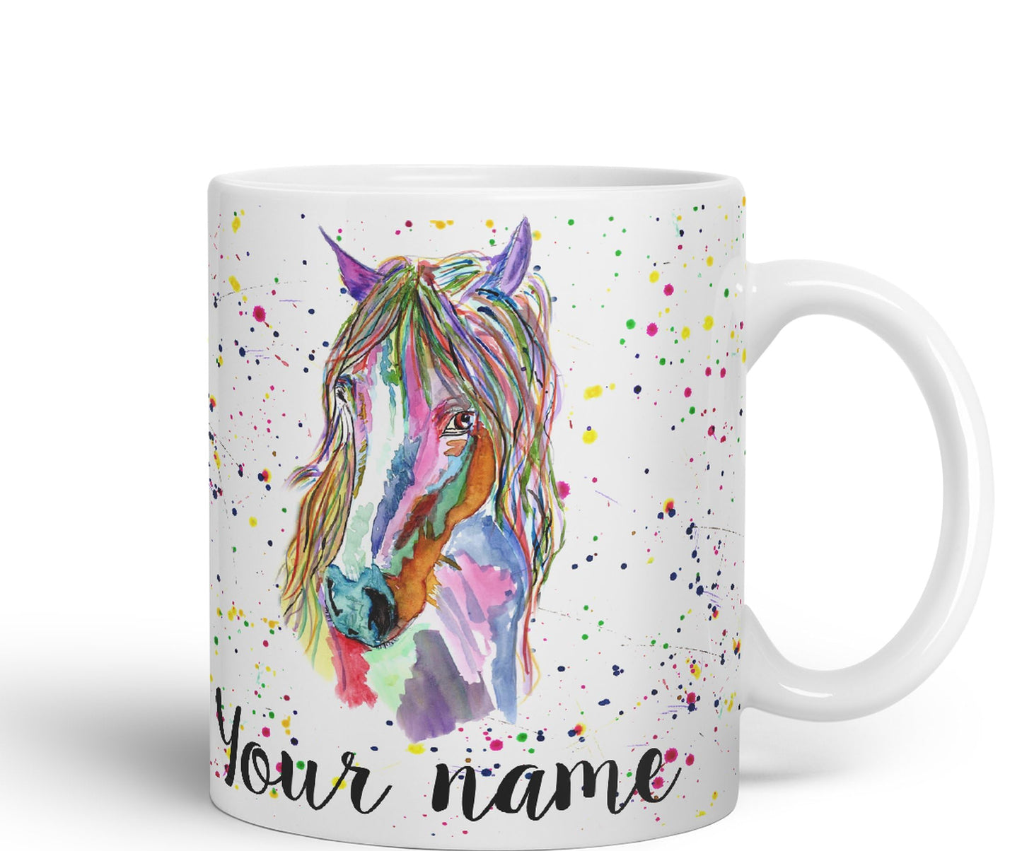 Vixar Personalised with Your Text Horse Farm Animals Watercolour Art Coloured Ceramic Mug Cup Gift 330ml 11oz Custom Work Office Tea Coffee