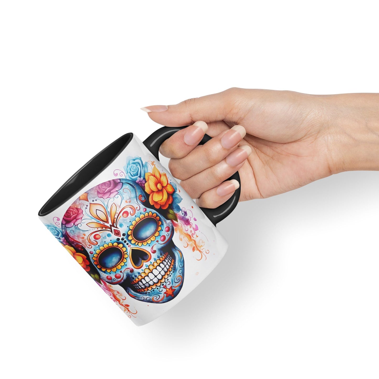 Sugar Skull and Roses Ceramic Coloured Mug Cup for Tea Coffee Hot Brew 330ml 11Oz Gift sk4