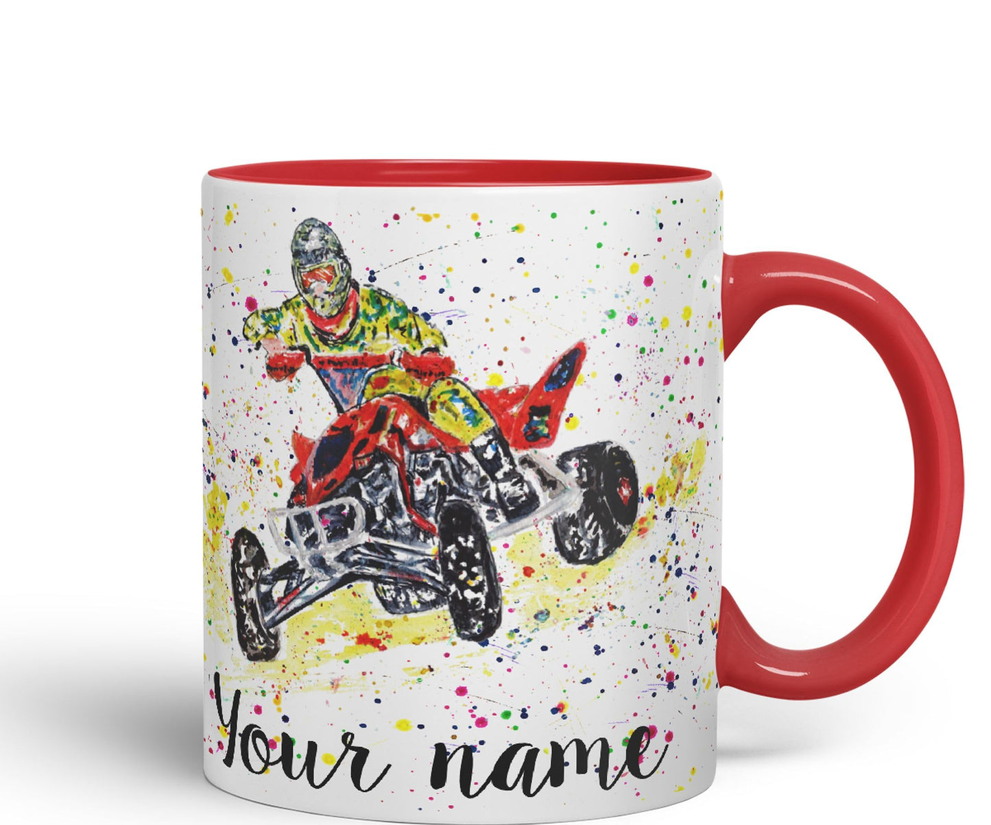 Vixar Personalised with Your Text Motor Quad Bike Motocross Art Coloured Ceramic Mug Cup Gift 330ml 11oz Custom Work Office Tea Coffee