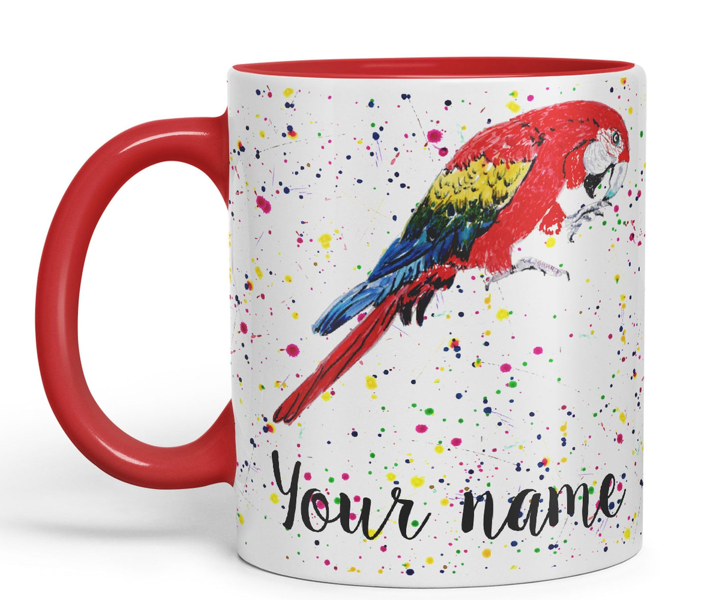 Personalised mug with Your Text name Macaw Parrot Bird animals Watercolour Art Coloured Ceramic Mug Cup Gift 330ml 11oz Custom Work Office Tea Coffee