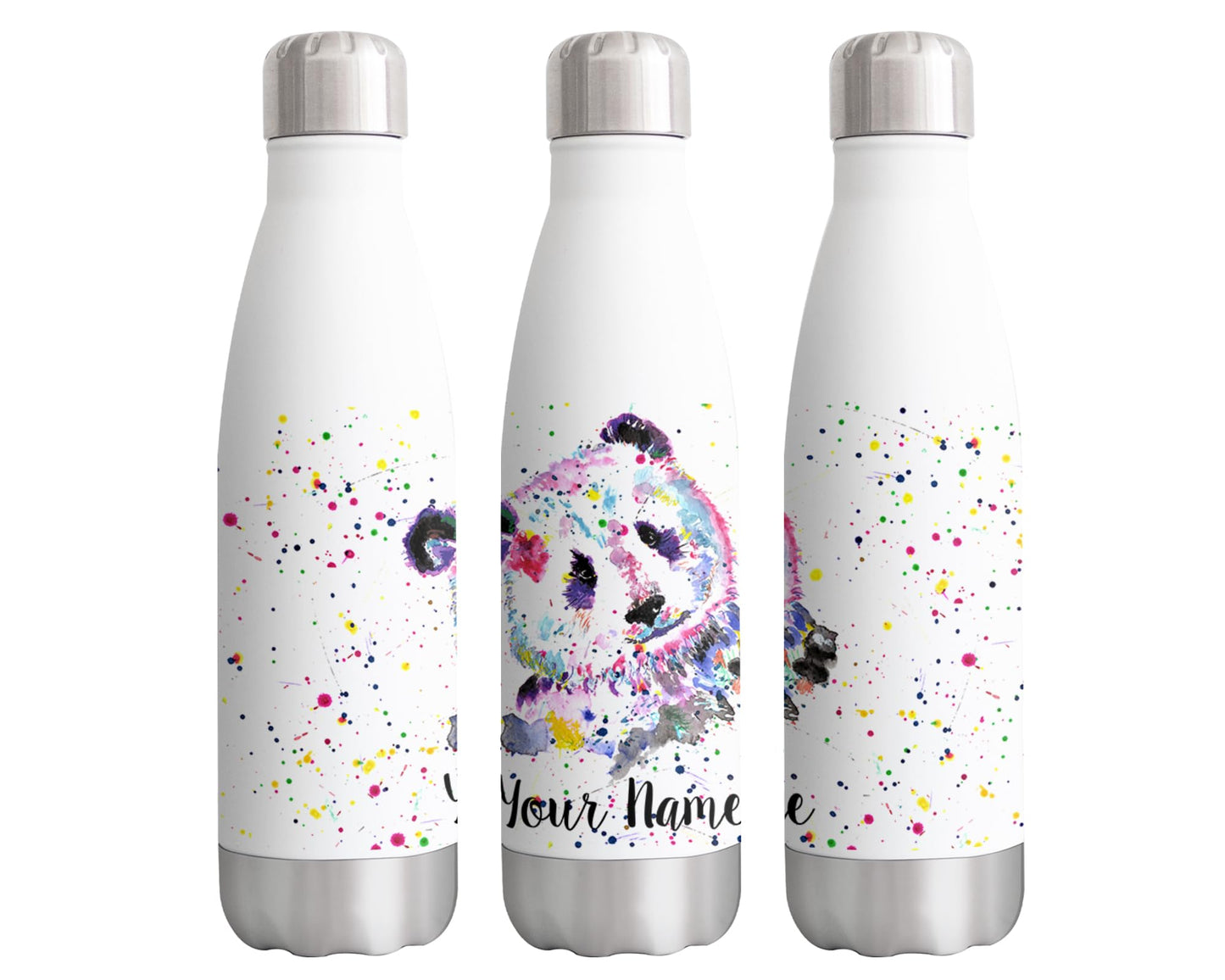 Vixar Panda Personalised Custom Bottle with your Text/name Watercolour Bear Animals Bottle Double Wall Insulated Stainless Steel Sport Drinks 500ml