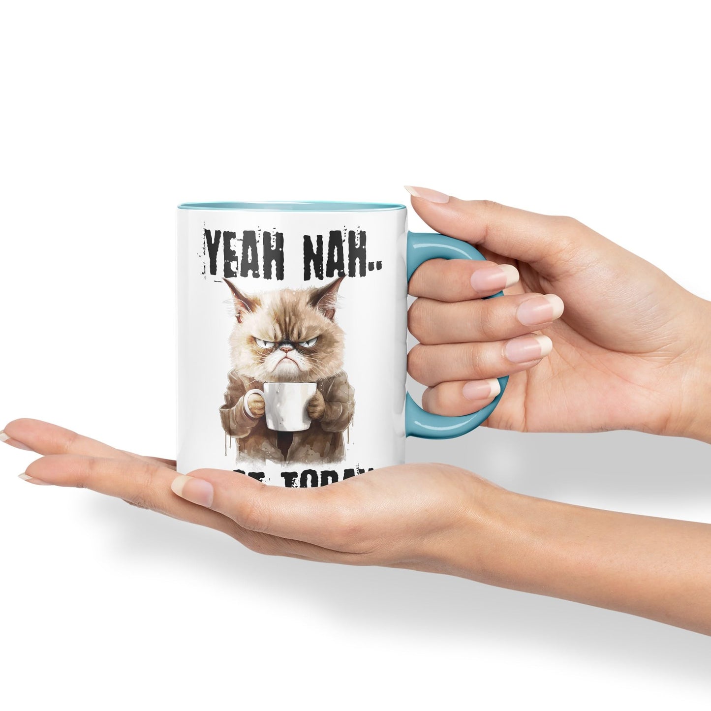 Yeah Nah.. Not Today, Cat Gift Sarcastic Joke Ceramic Coloured Mug Cup for Tea Coffee Hot Brew 330ml 11Oz