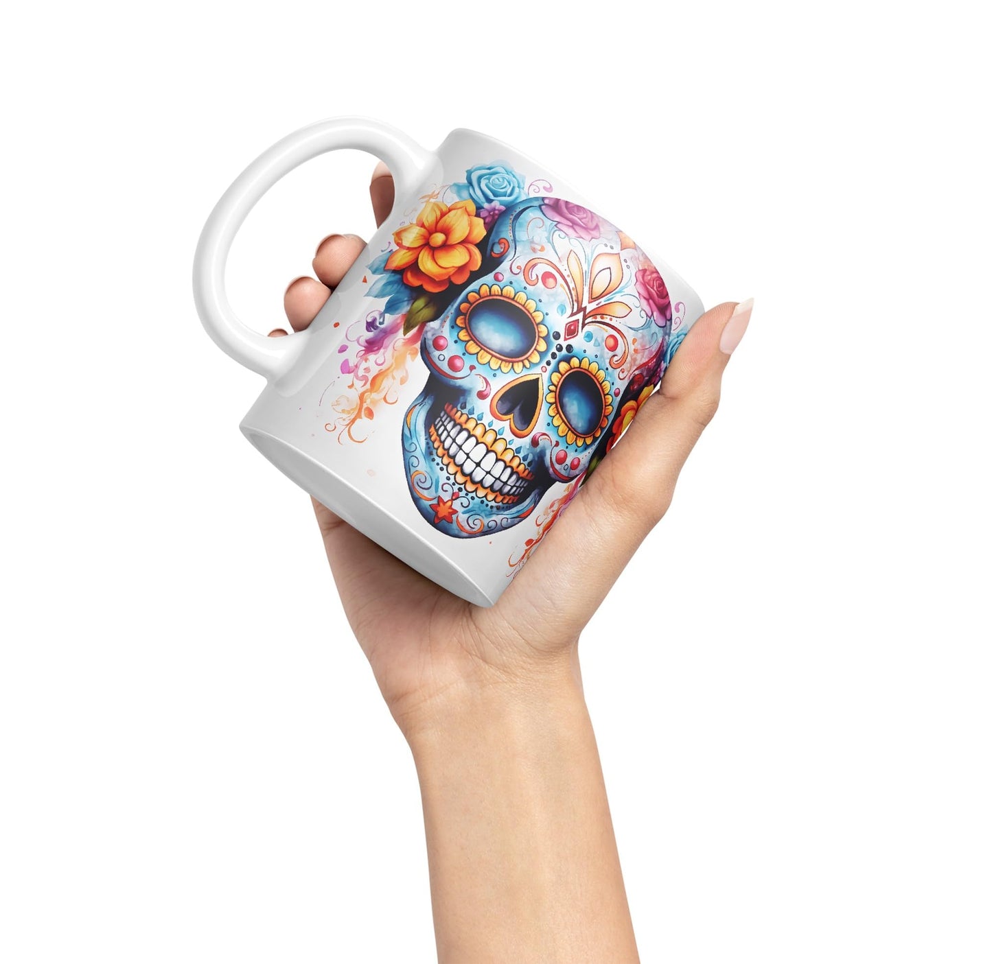 Sugar Skull and Roses Ceramic Coloured Mug Cup for Tea Coffee Hot Brew 330ml 11Oz Gift sk4