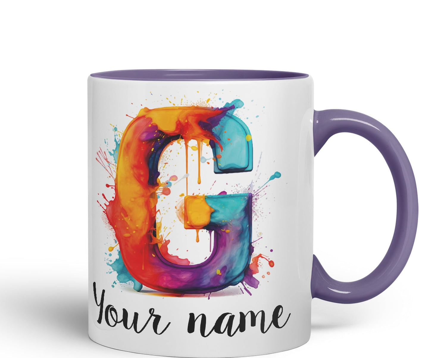 Personalised Letter G mug, Alphabet cusomized custom your Letter G Monogram watercolour Ceramic Coloured Mug Cup for Tea Coffee Hot brew 330ml 11Oz Gift