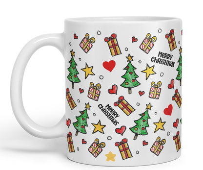 Vixar Christmas, Xmas Designs Tree Presents Coloured Ceramic Mug Cup Gift 330ml 11oz Work Office Tea Coffee Gift
