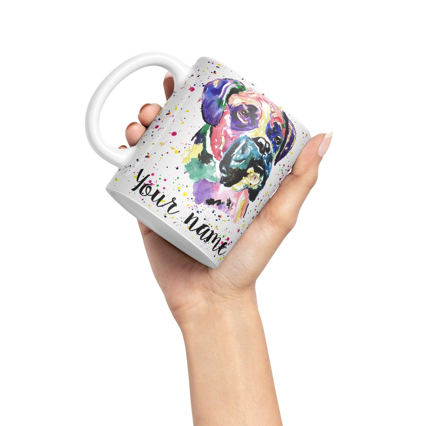 Vixar Personalised with Your Text Boxer Bully Dog Pet Animals Watercolour Art Coloured Ceramic Mug Cup Gift 330ml 11oz Custom Work Office Tea Coffe