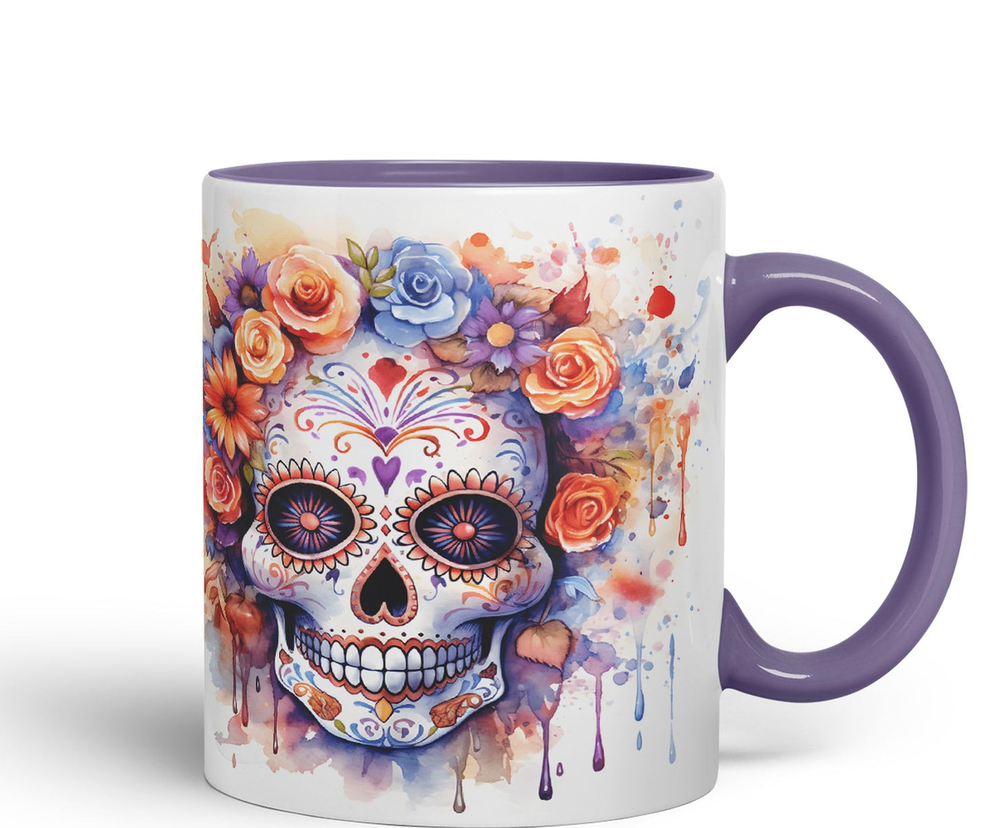 Sugar Skull and Roses Ceramic Coloured Mug Cup for Tea Coffee Hot Brew 330ml 11Oz Gift sk5