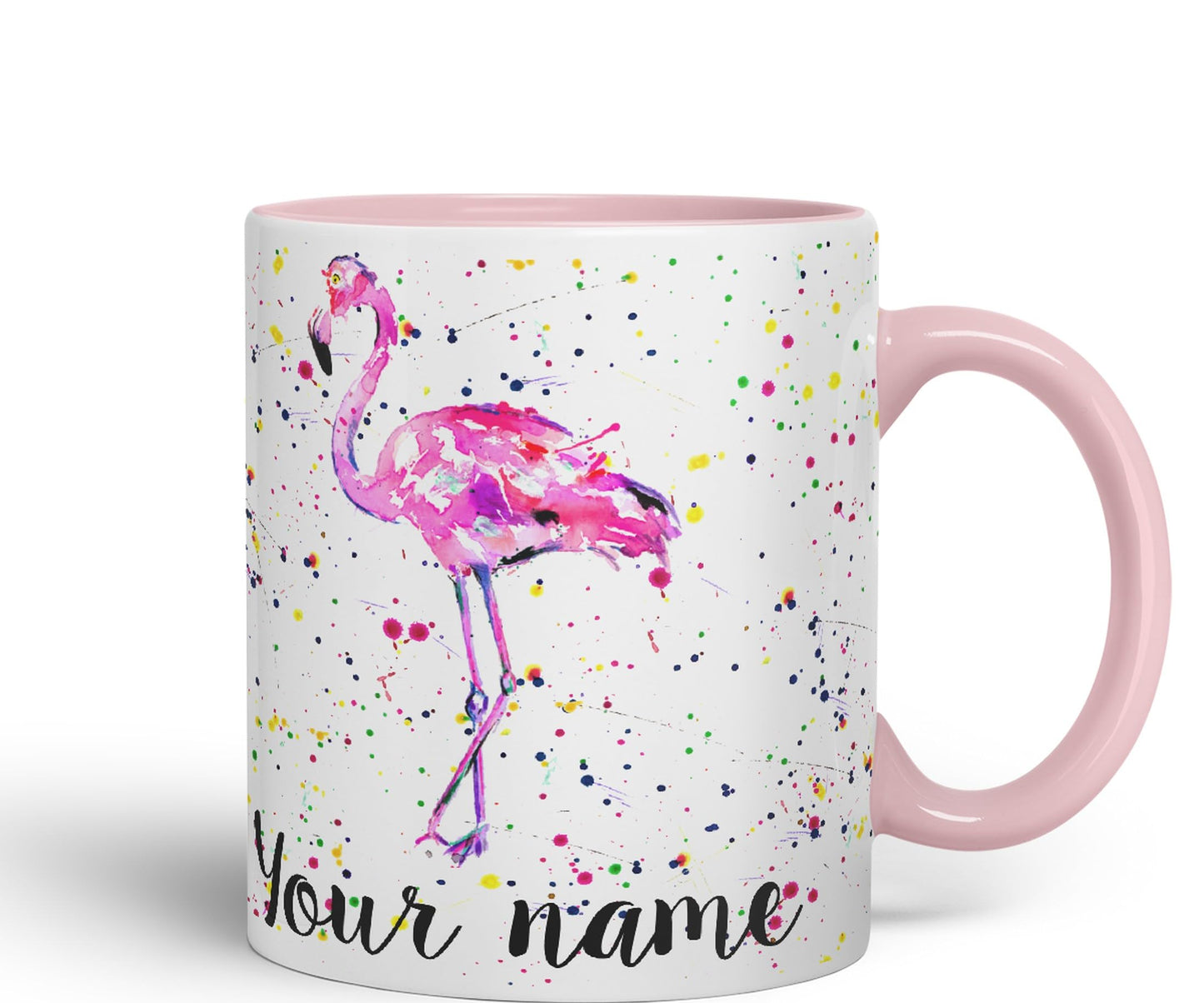 Vixar Personalised with Your Text Flamingo Bird Animals Watercolour Art Coloured Ceramic Mug Cup Gift 330ml 11oz Custom Work Office Tea Coffee