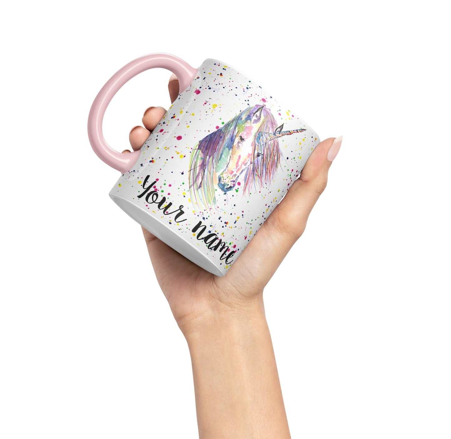 Vixar Personalised with Your Text Unicorn Watercolour Art Coloured Ceramic Mug Cup Gift 330ml 11oz Custom Work Office Tea Coffee (O2)