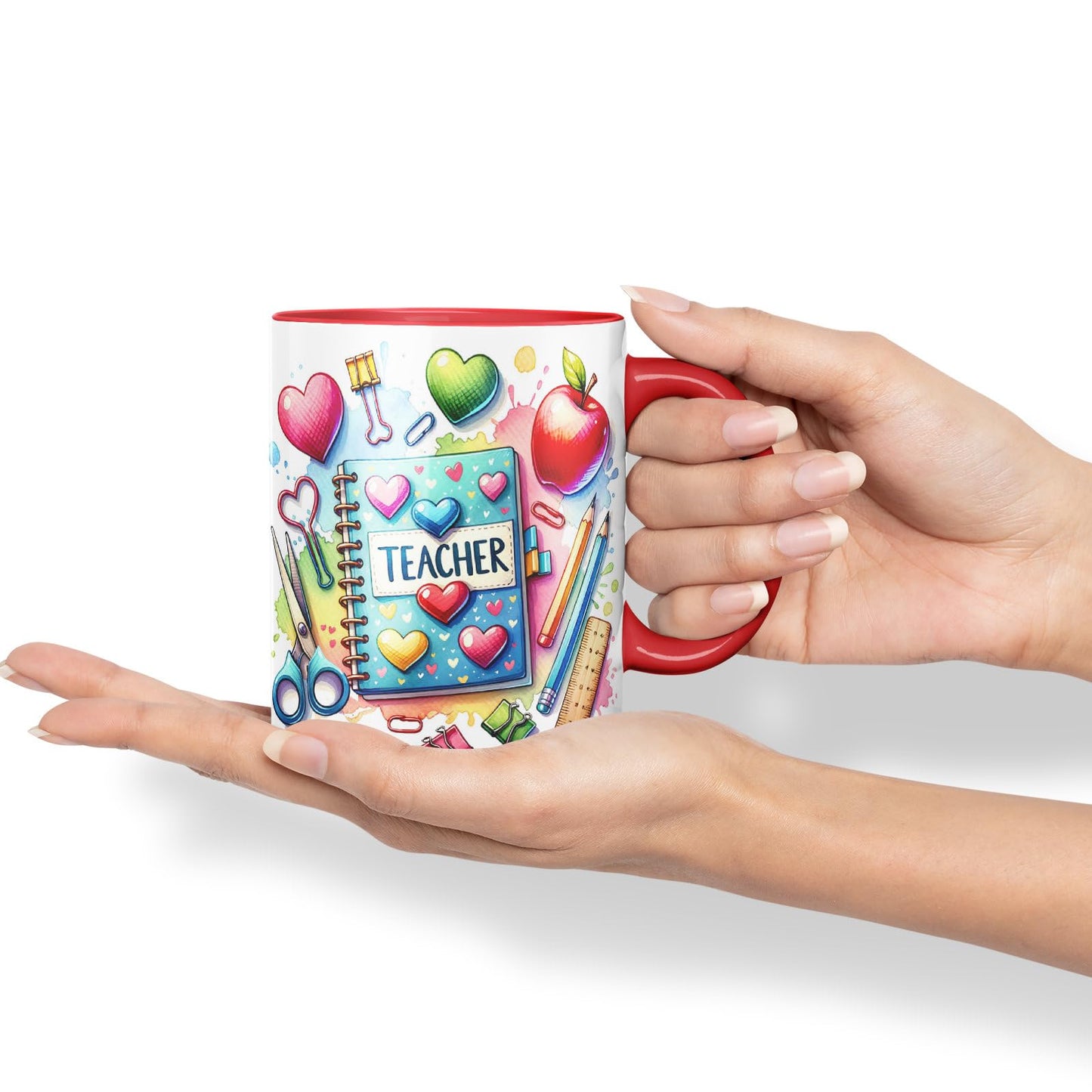 Vixar Teacher Mug Thank You, End of School Gift Ceramic Coloured Mug Cup for Tea Coffee Hot Brew 330ml 11Oz Gift