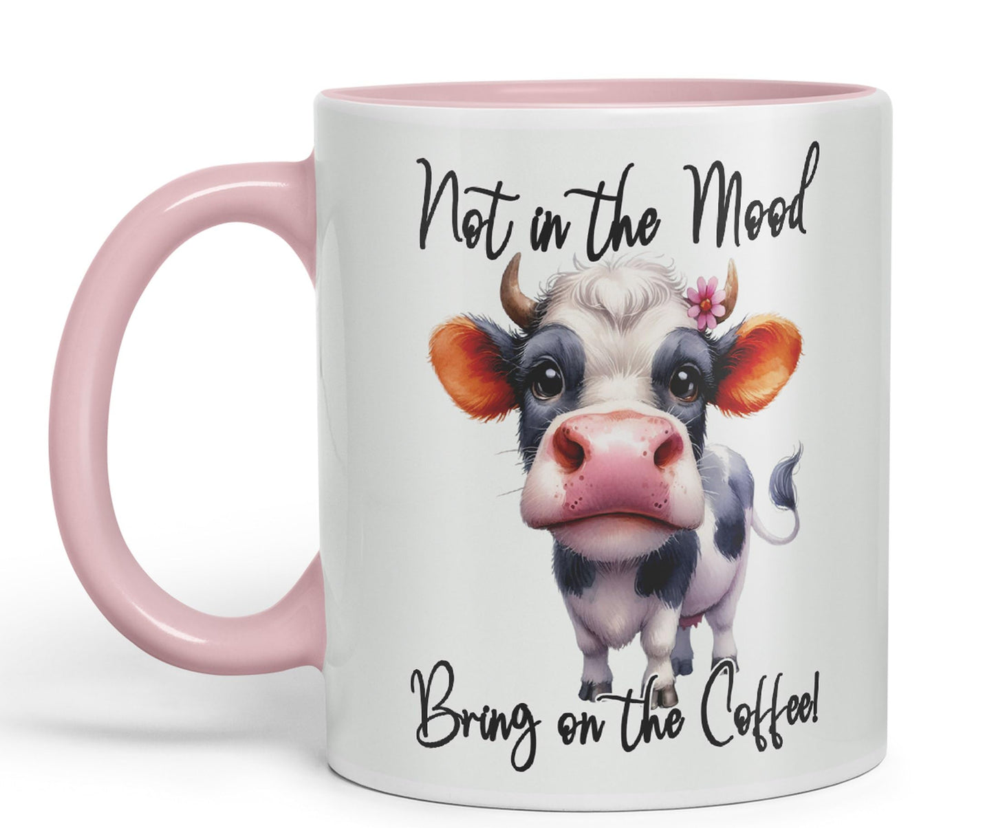 Not in The Mood Bring on The Coffee Cow Joke sarkasm Sarcastic Ceramic Coloured Mug Cup for Tea Coffee Hot Brew 330ml 11Oz Gift