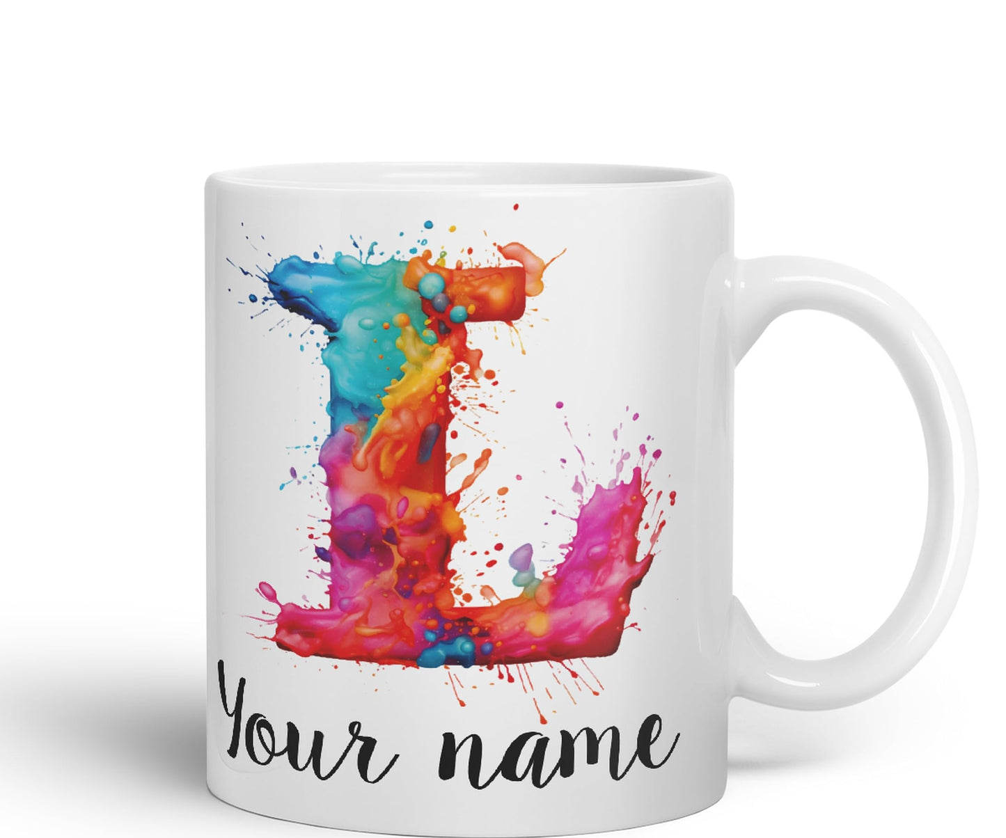 Personalised Letter L mug, Alphabet cusomized custom Letter L Monogram watercolour Ceramic Coloured Mug Cup for Tea Coffee Hot brew 330ml 11Oz Gift