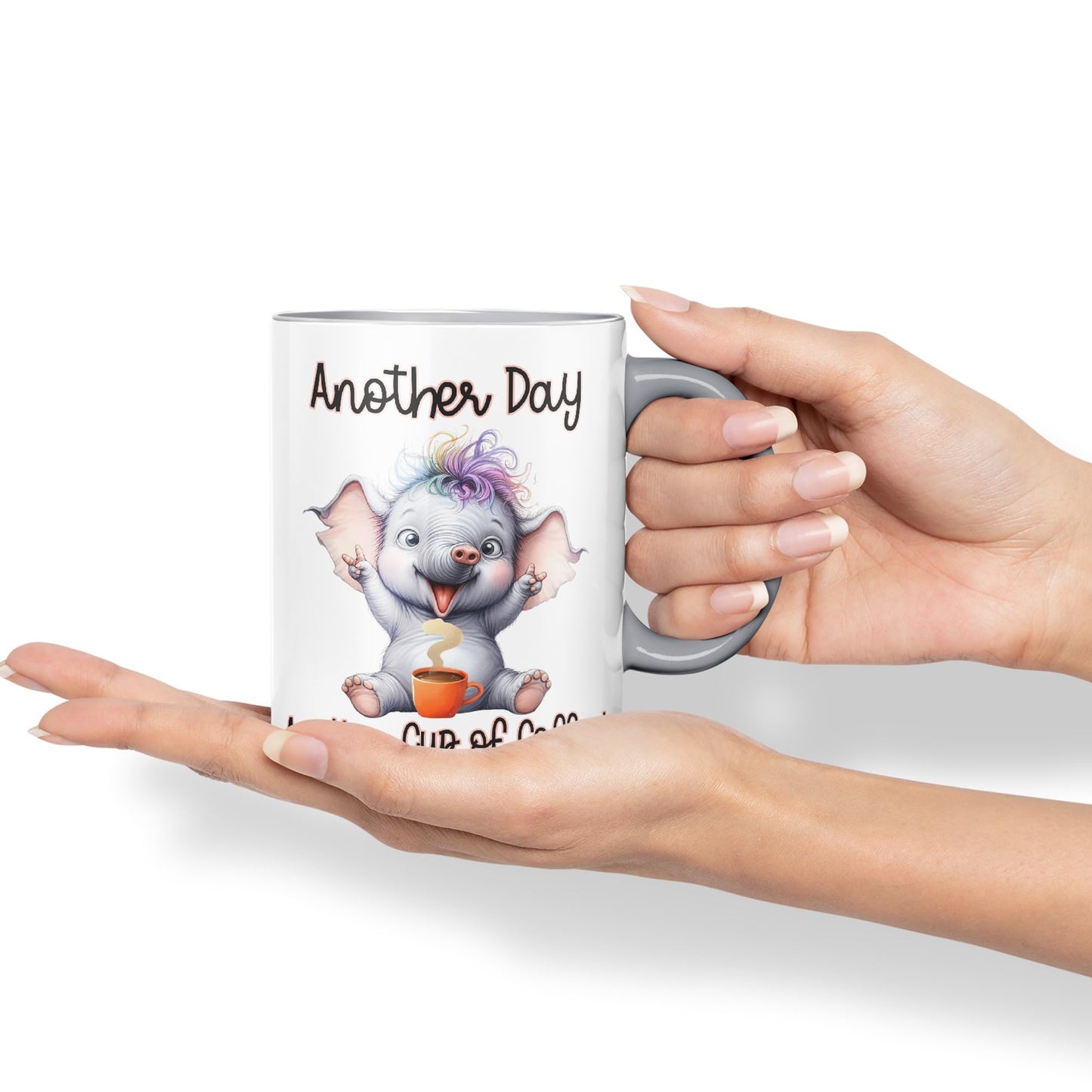 Another Day, Another Cup of Coffee Elephant cat Joke sarkasm Sarcastic Ceramic Coloured Mug Cup for Tea Coffee Hot Brew 330ml 11Oz Gift