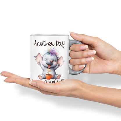Another Day, Another Cup of Coffee Elephant cat Joke sarkasm Sarcastic Ceramic Coloured Mug Cup for Tea Coffee Hot Brew 330ml 11Oz Gift