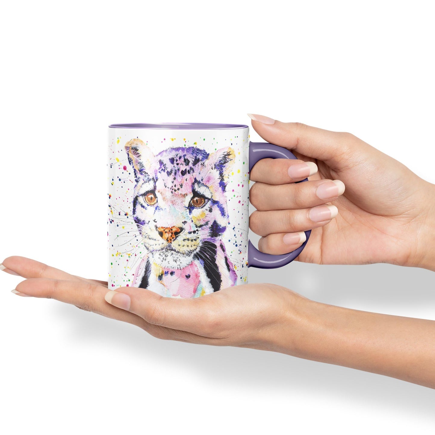 Leopart Big Cat Safari animals Watercolour Ceramic Coloured Mug Cup for Tea Coffee Hot brew 330ml 11Oz Gift