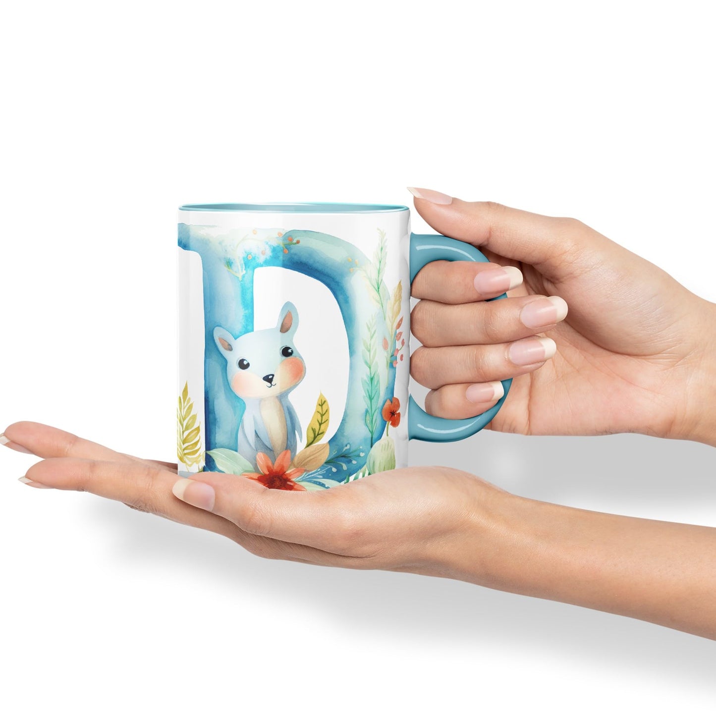 Letter D mug, Animals Alphabet Letter D Monogram animal for kids Ceramic Coloured Mug Cup for Tea Coffee Hot brew 330ml 11Oz Gift