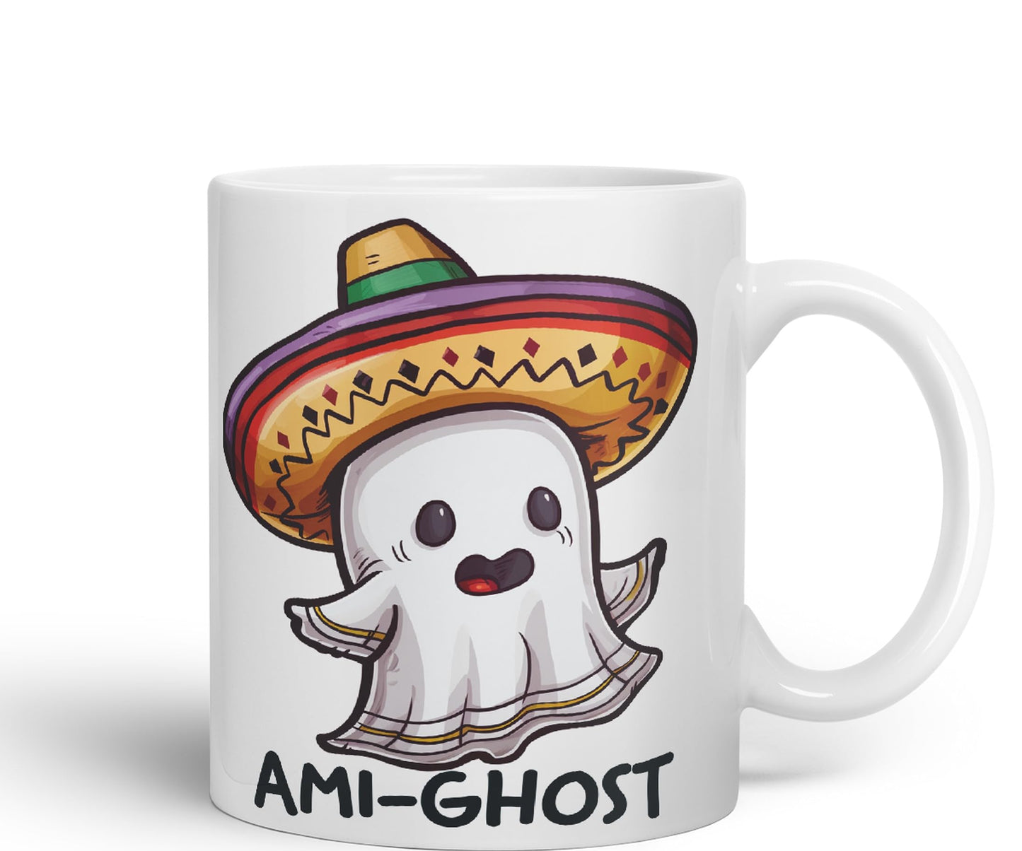 Ami-Ghost, Mexican hat Ghost Joke sarkasm Sarcastic Ceramic Coloured Mug Cup for Tea Coffee Hot Brew 330ml 11Oz Gift