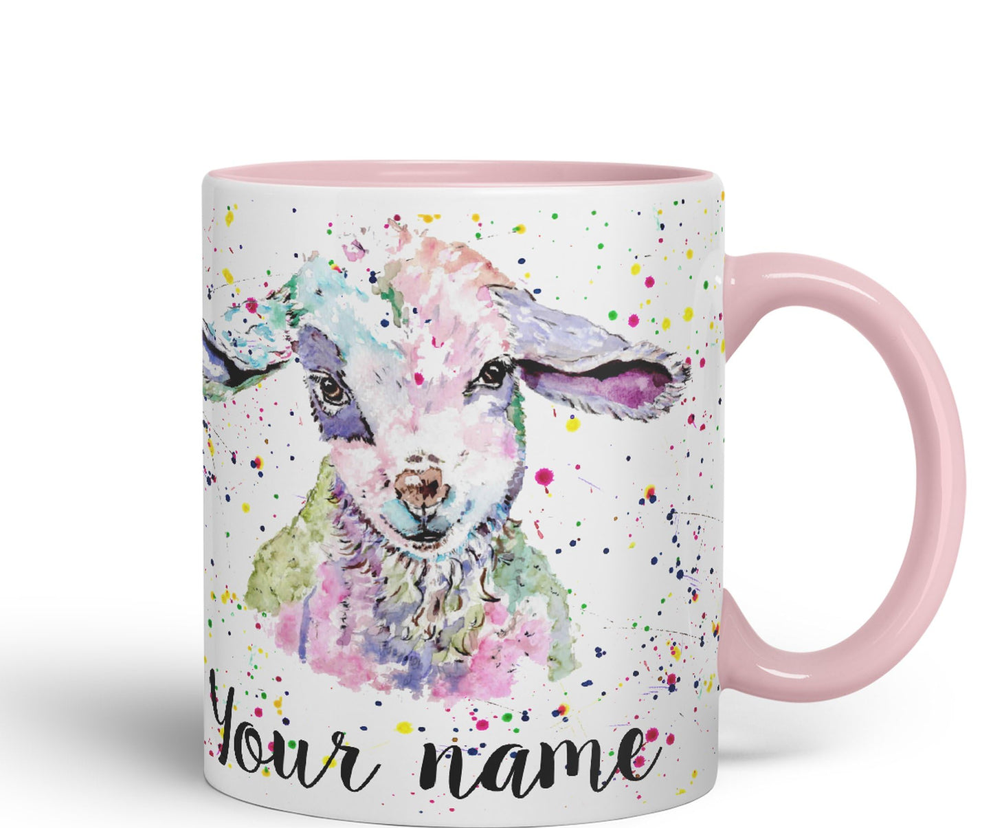 Vixar Personalised with Your Text Lamb Sheep Hogget Farm Animals Watercolour Art Coloured Ceramic Mug Cup Gift 330ml 11oz Custom Work Office Tea Coffee