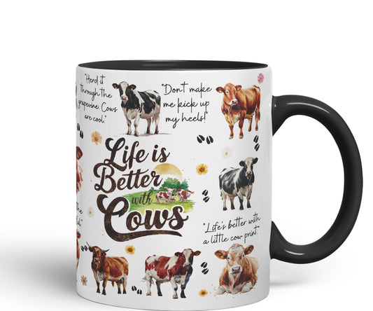 Life Better with Cows Joke sarkasm Sarcastic Ceramic Coloured Mug Cup for Tea Coffee Hot Brew 330ml 11Oz Gift