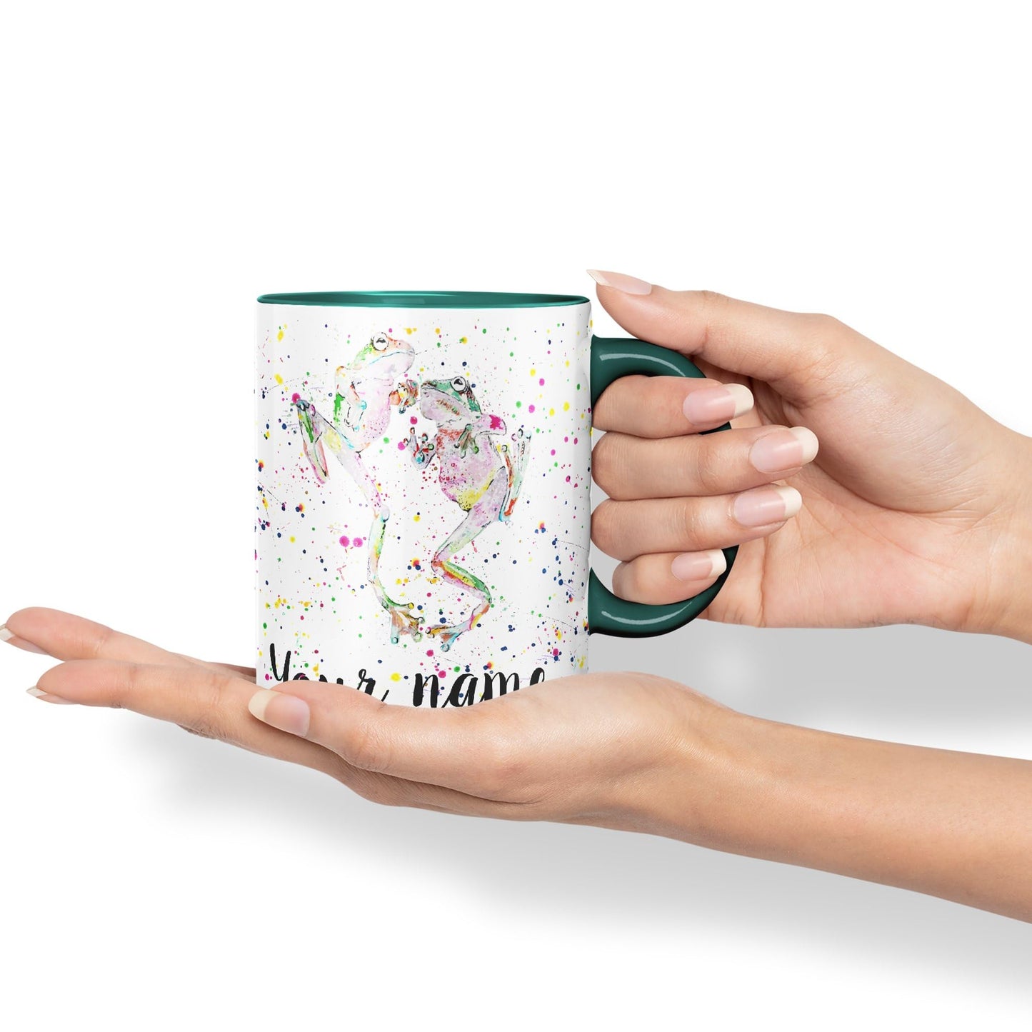 Personalised mug with Your Text name dancing Frogs Frog animals Watercolour Art Coloured Ceramic Mug Cup Gift 330ml 11oz Custom Work Office Tea Coffee