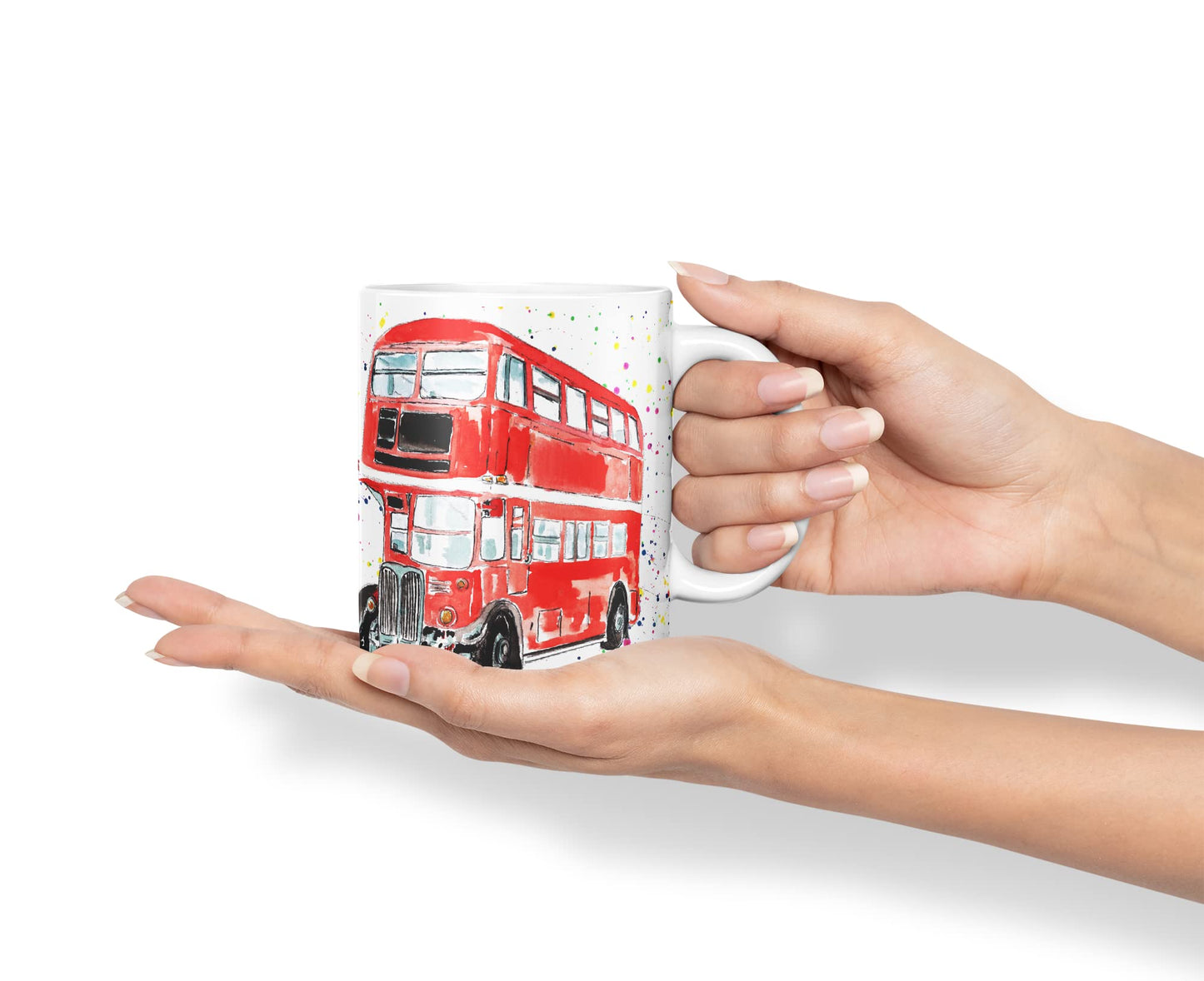 Vixar Bus Classic London Busses Red Watercolour Art Coloured Mug Cup Gift Birthday Work Office Tea Coffee