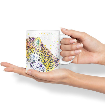 Jaguar Big Cat Safari animals Watercolour Ceramic Coloured Mug Cup for Tea Coffee Hot brew 330ml 11Oz Gift
