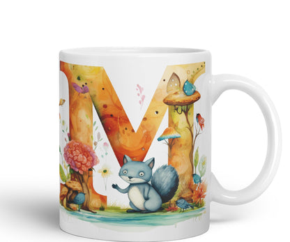 Letter M mug, Animals Alphabet Letter M Monogram animal for kids Ceramic Coloured Mug Cup for Tea Coffee Hot brew 330ml 11Oz Gift