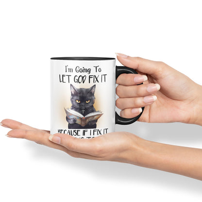 Vixar I'm Going to LET GOD FIX IT, Cats Sarcastic Joke Ceramic Coloured Mug Cup for Tea Coffee Hot Brew 330ml 11Oz