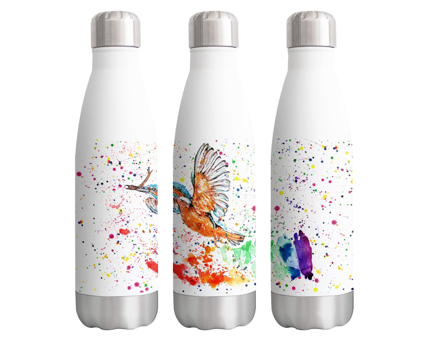 Vixar Kingfisher Bird woodland Animals Watercolour Bottle double Wall insulated Stainless steel sport Drinks 500ml