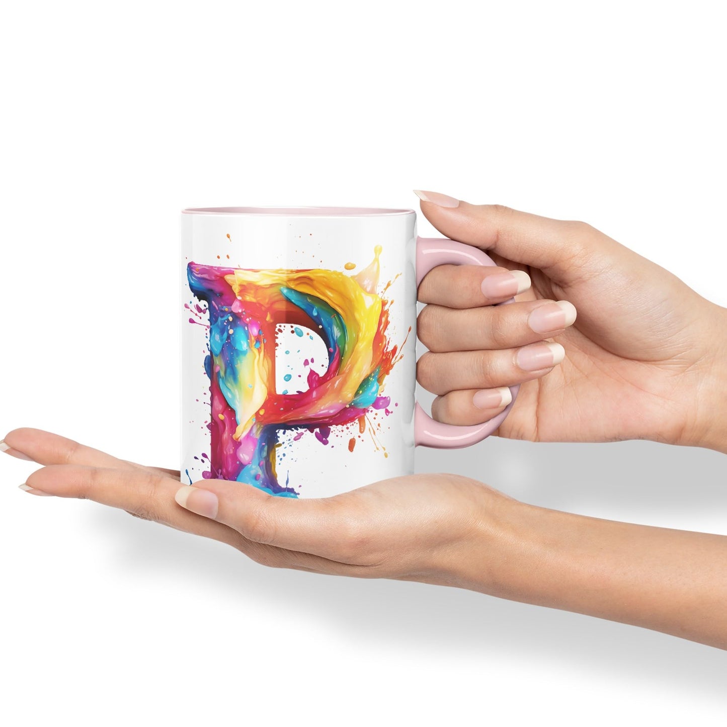 Letter P mug, Alphabet Letter P Monogram watercolour Ceramic Coloured Mug Cup for Tea Coffee Hot brew 330ml 11Oz Gift