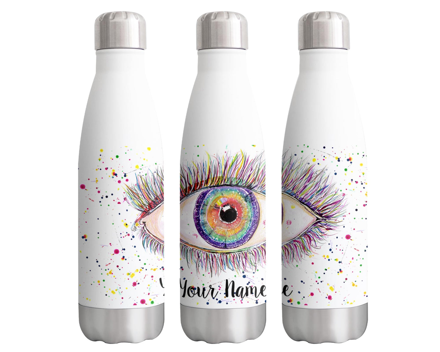 Vixar Eye Personalised Custom Bottle with your Text/name Watercolour rainow Eyes Bottle double Wall insulated Stainless steel sport Drinks 500ml