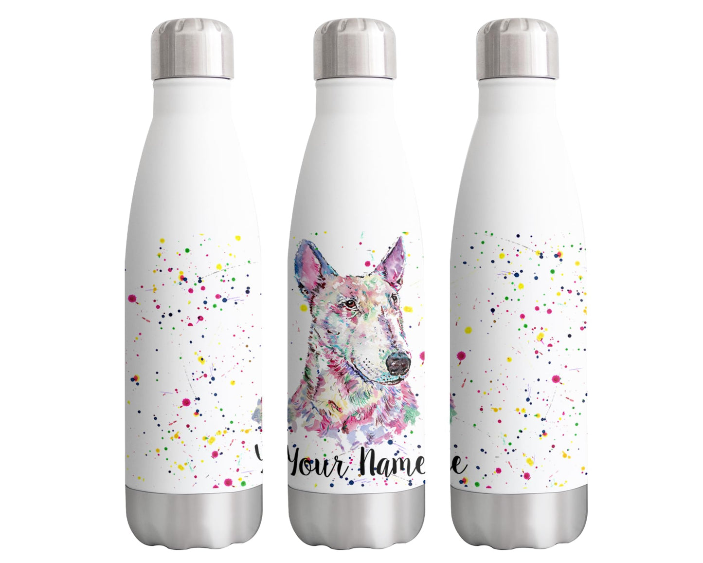 Bully English Bullterrier Personalised Custom Bottle with Your Text/Name Bull Dog Pet Watercolour Animals Bottle Double Wall Insulated Stainless Steel Sport Drinks 500ml