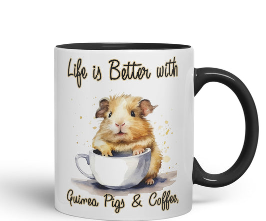 Life is Better with Guinea Pigs & Coffee Joke sarkasm Sarcastic Ceramic Coloured Mug Cup for Tea Coffee Hot Brew 330ml 11Oz Gift