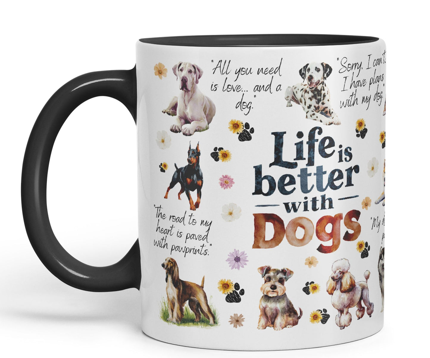 Life is better with Dogs joke pets Ceramic Coloured Mug Cup for Tea Coffee Hot brew 330ml 11Oz Gift