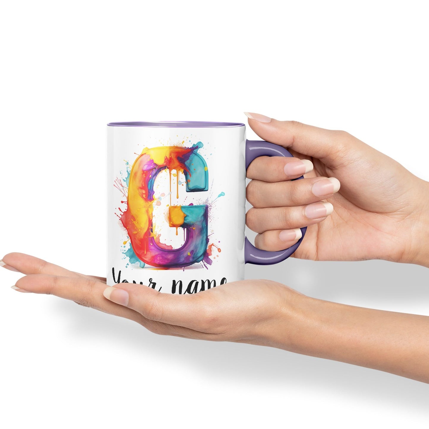 Personalised Letter G mug, Alphabet cusomized custom your Letter G Monogram watercolour Ceramic Coloured Mug Cup for Tea Coffee Hot brew 330ml 11Oz Gift