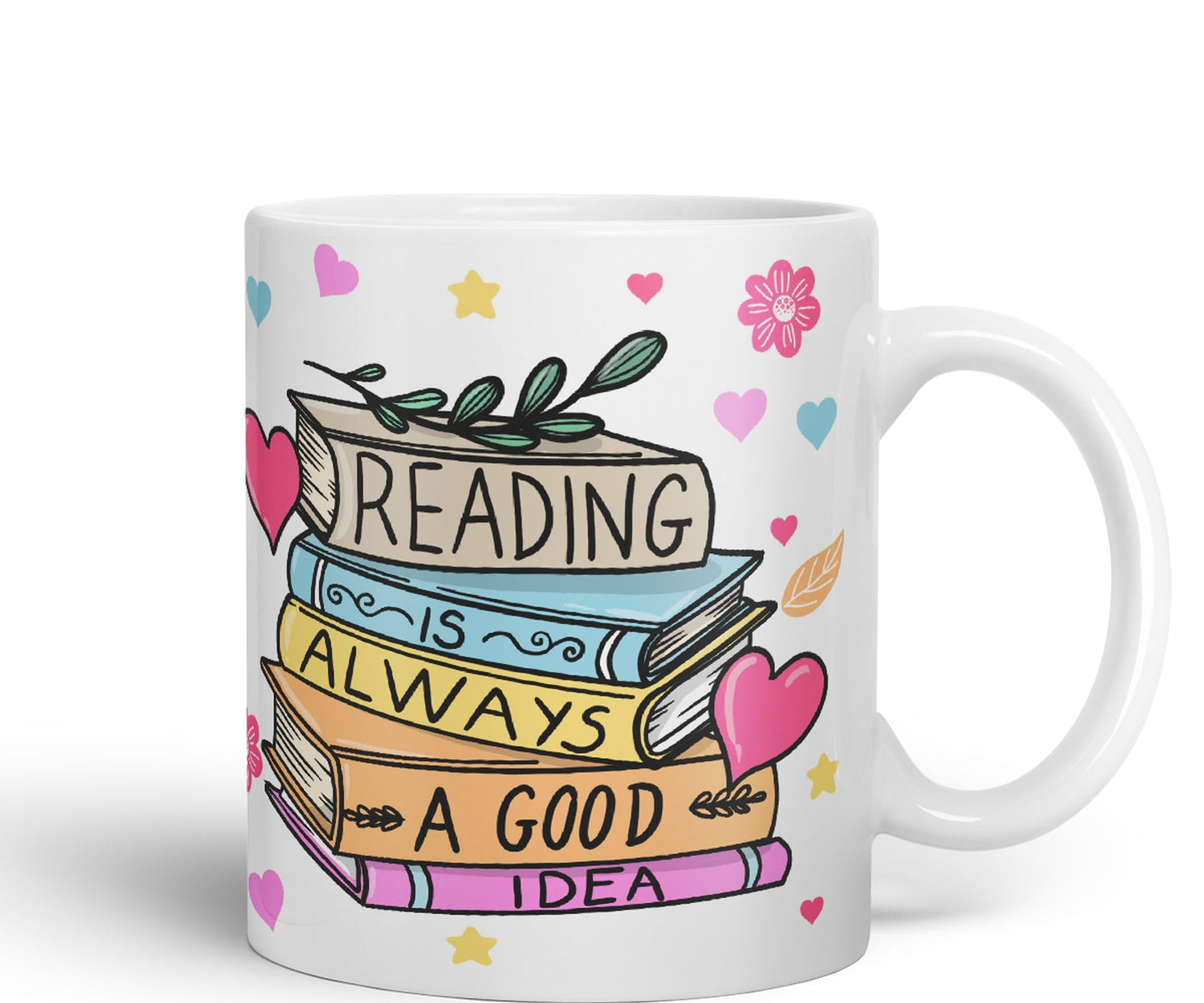 Vixar Reading is Always a Good Idea Book Reader Gift Presents Coloured Ceramic Mug Cup Gift 330ml 11oz Work Office Tea Coffee