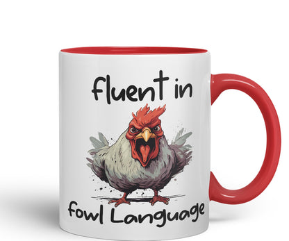 Fluent in Fowl Language Rooster cockerel Joke sarkasm Sarcastic Ceramic Coloured Mug Cup for Tea Coffee Hot Brew 330ml 11Oz Gift