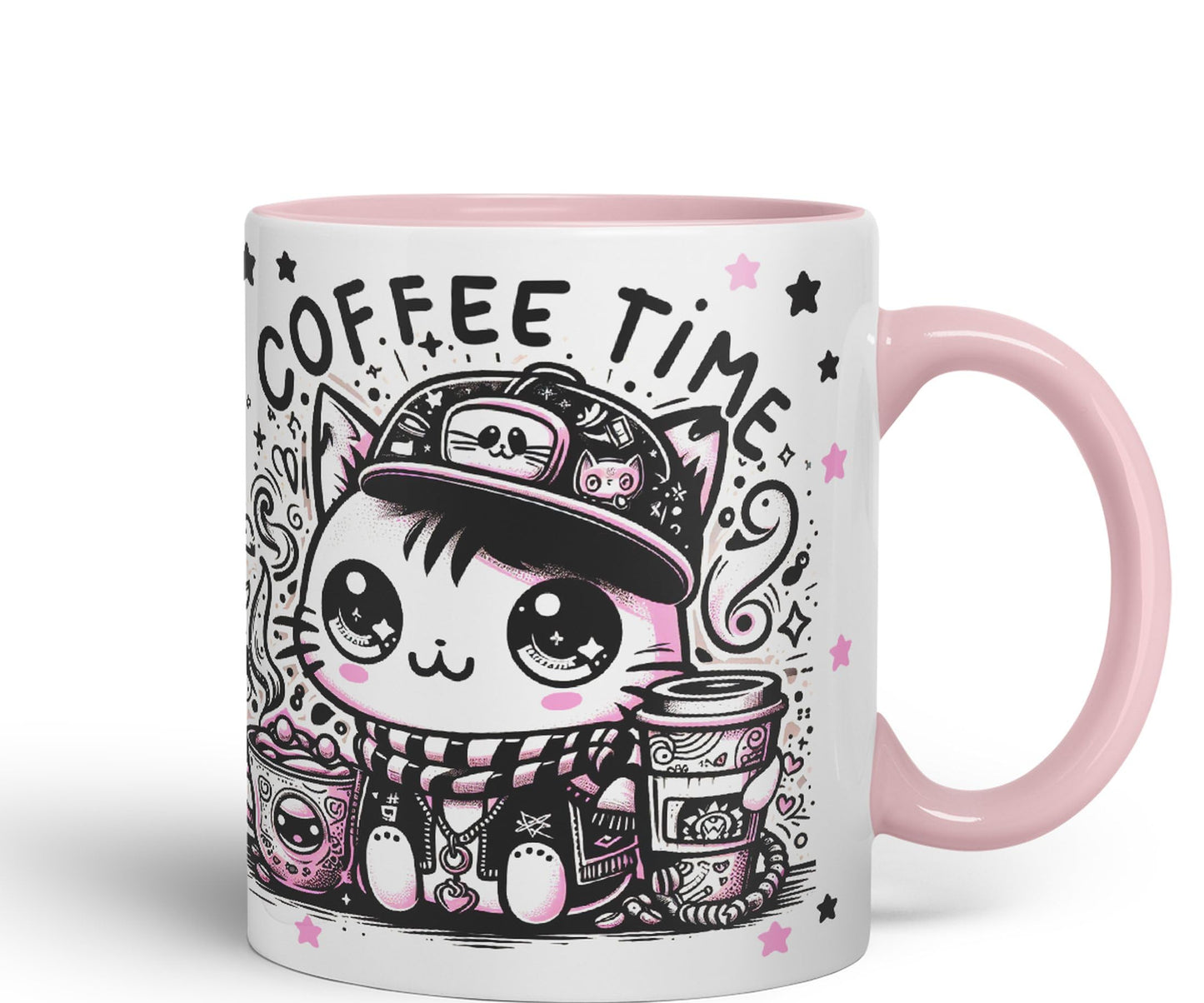 Coffee Time cat Kitten Joke sarkasm Sarcastic Ceramic Coloured Mug Cup for Tea Coffee Hot Brew 330ml 11Oz Gift V2BW