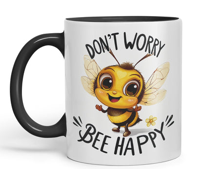 Don’t Worry Bee Happy Bees Joke sarkasm Sarcastic Ceramic Coloured Mug Cup for Tea Coffee Hot Brew 330ml 11Oz Gift