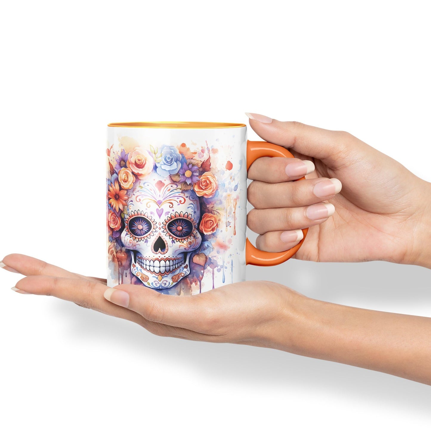 Sugar Skull and Roses Ceramic Coloured Mug Cup for Tea Coffee Hot Brew 330ml 11Oz Gift sk5