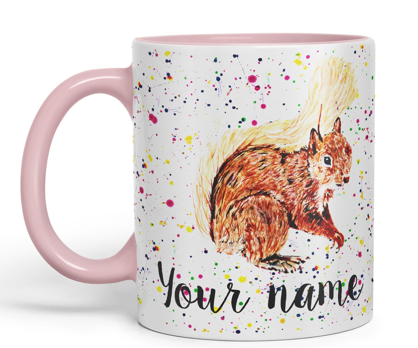 Personalised mug with Your Text name Squirrel Park wildlife animals Watercolour Art Coloured Ceramic Mug Cup Gift 330ml 11oz Custom Work Office Tea Coffee