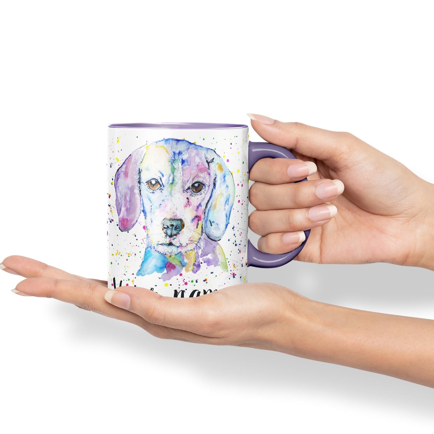 Vixar Personalised with Your Text Beagle Hound hounting Dog Pet Watercolour Art Coloured Ceramic Mug Cup Gift 330ml 11oz Custom Work Office Tea Coffee