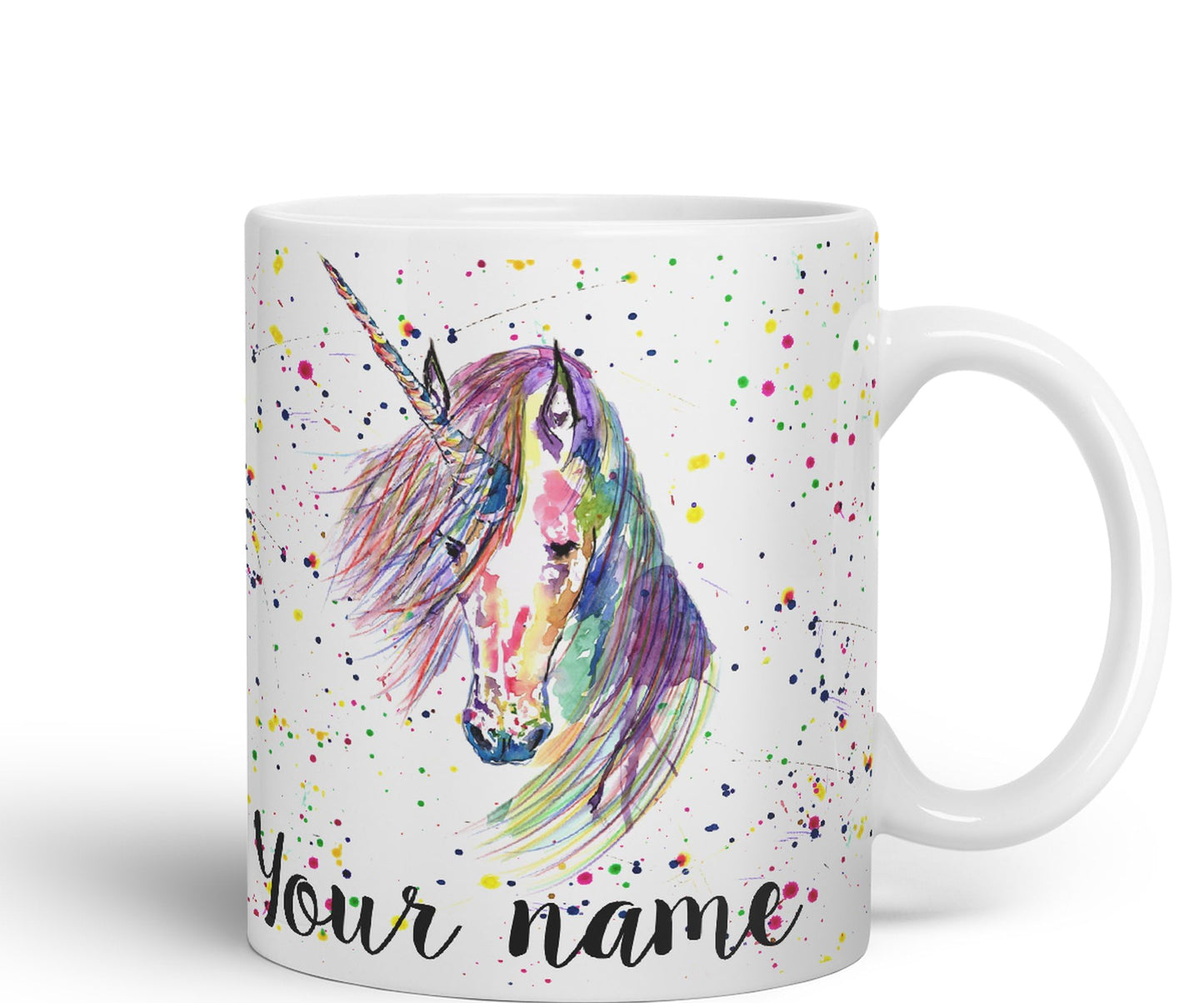 Vixar Personalised with Your Text Unicorn Watercolour Art Coloured Ceramic Mug Cup Gift 330ml 11oz Custom Work Office Tea Coffee (O2)