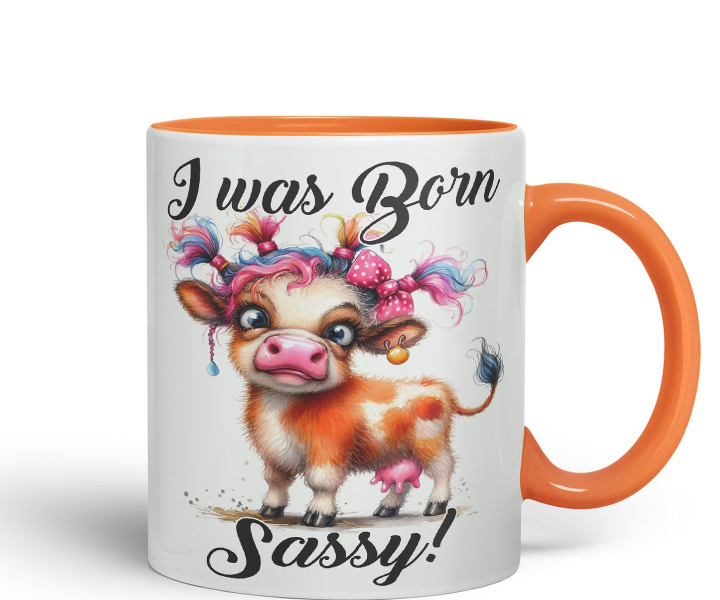 I was Born Sassy Cow Joke sarkasm Sarcastic Ceramic Coloured Mug Cup for Tea Coffee Hot Brew 330ml 11Oz Gift