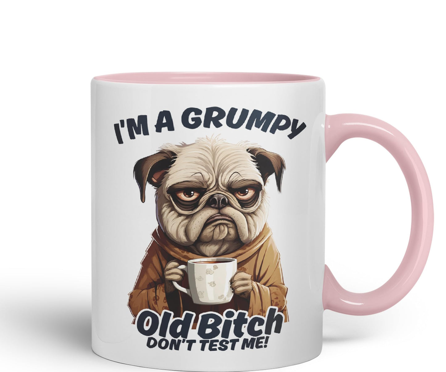 I'm A Grumpy Old Bitch Don’t Test me! Joke sarkasm Sarcastic Ceramic Coloured Mug Cup for Tea Coffee Hot Brew 330ml 11Oz Gift