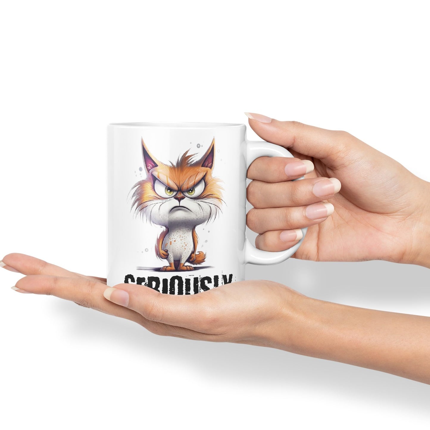 Cat Seriously kittten Joke sarkasm Sarcastic Ceramic Coloured Mug Cup for Tea Coffee Hot Brew 330ml 11Oz Gift